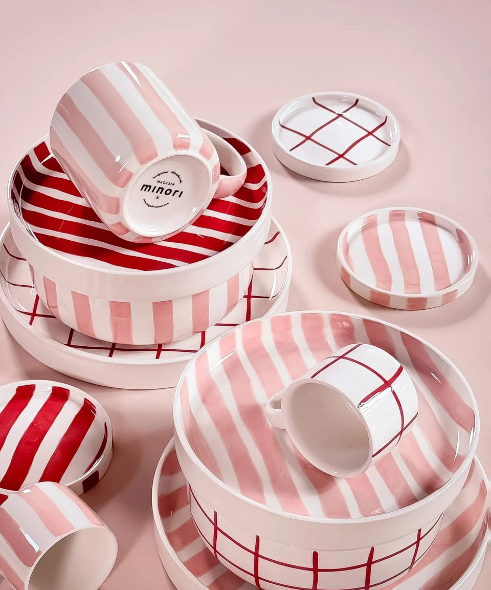 Magazin Minori - STRIPES Espressotasse mit Untersetzer • incanto rose - ROSA ECK Concept Store