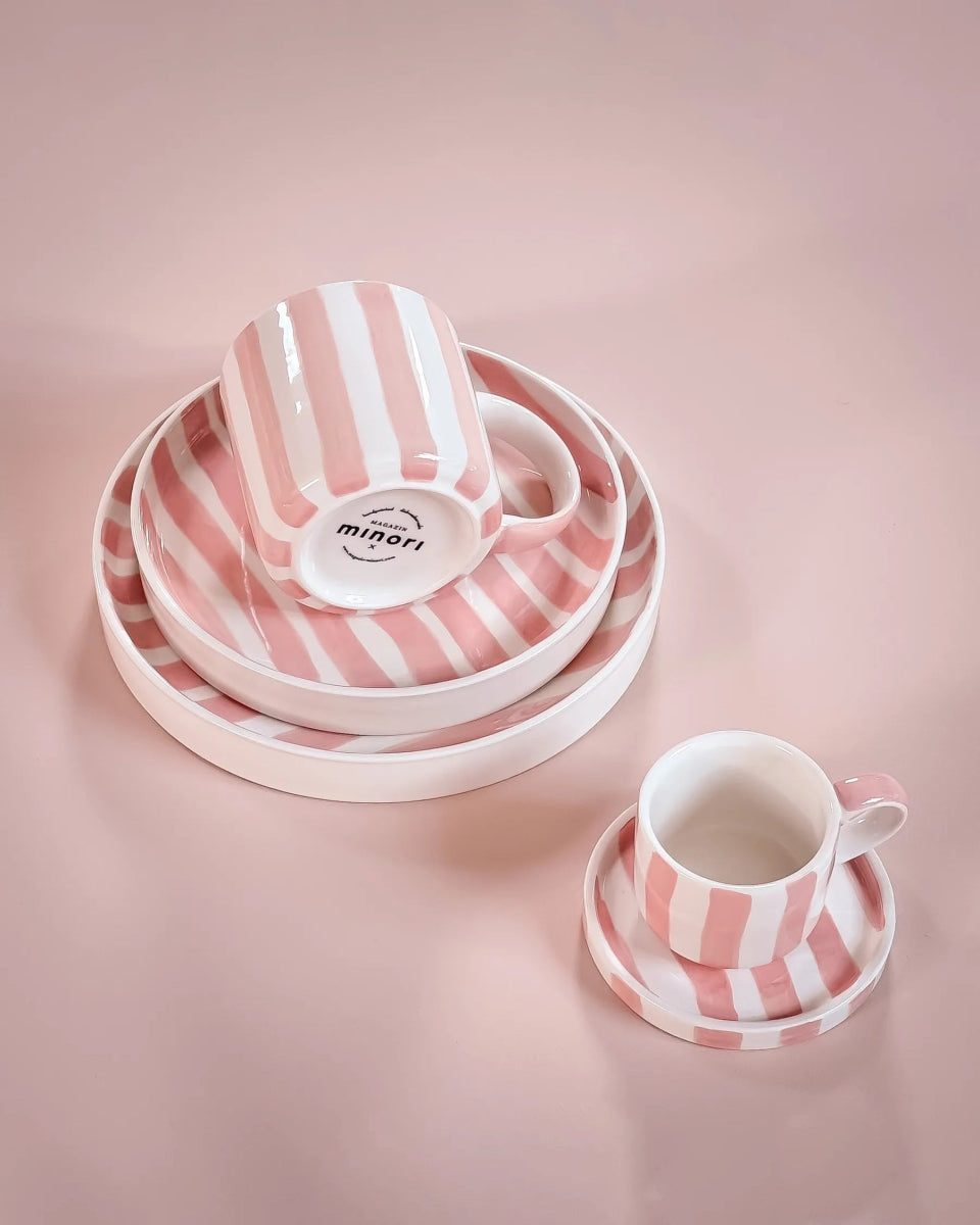 Magazin Minori - STRIPES Espressotasse mit Untersetzer • incanto rose - ROSA ECK Concept Store