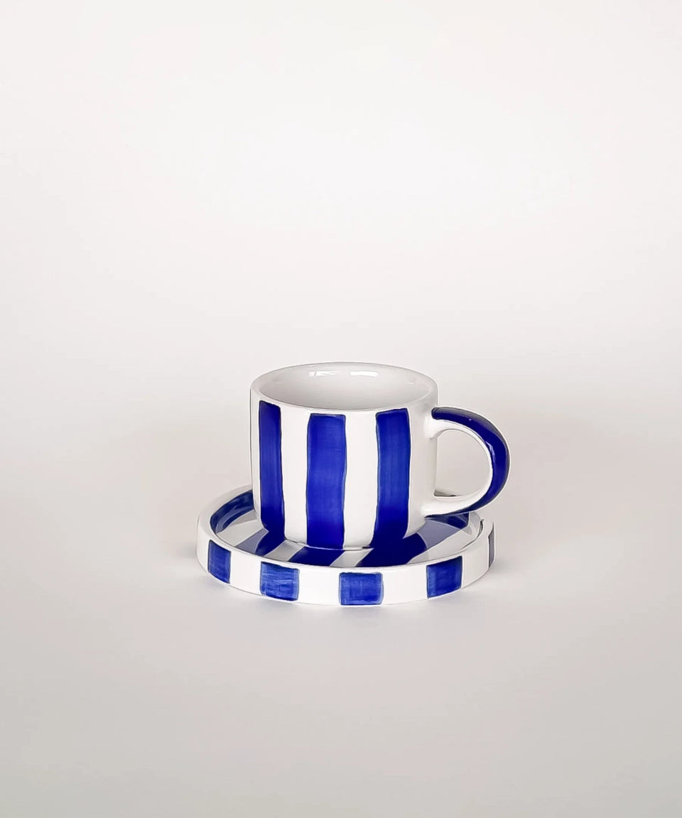 Magazin Minori - STRIPES Espressotasse mit Untersetzer • mare blue - ROSA ECK Concept Store