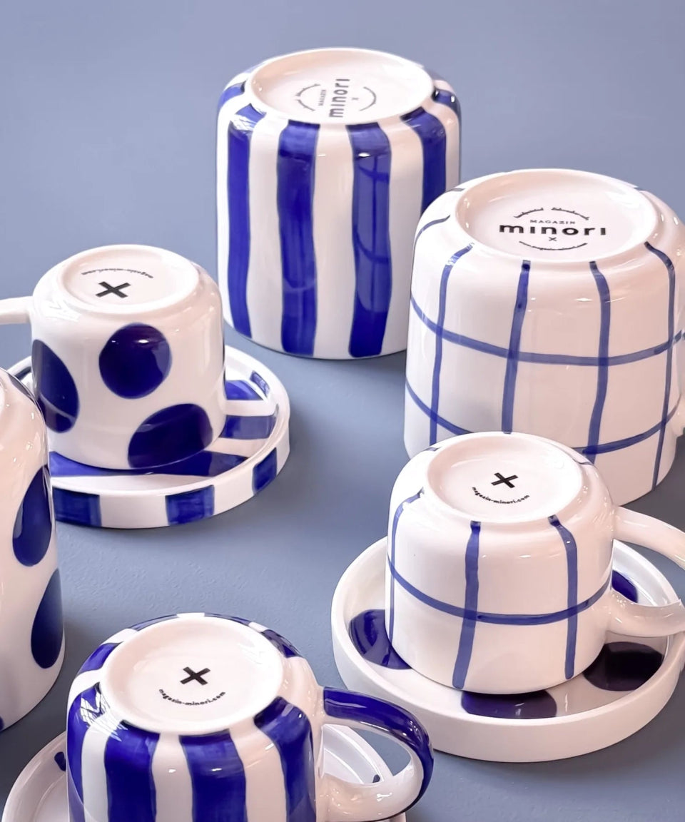 Magazin Minori - STRIPES Espressotasse mit Untersetzer • mare blue - ROSA ECK Concept Store