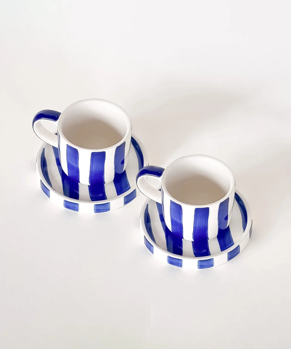 Magazin Minori - STRIPES Espressotasse mit Untersetzer • mare blue - ROSA ECK Concept Store