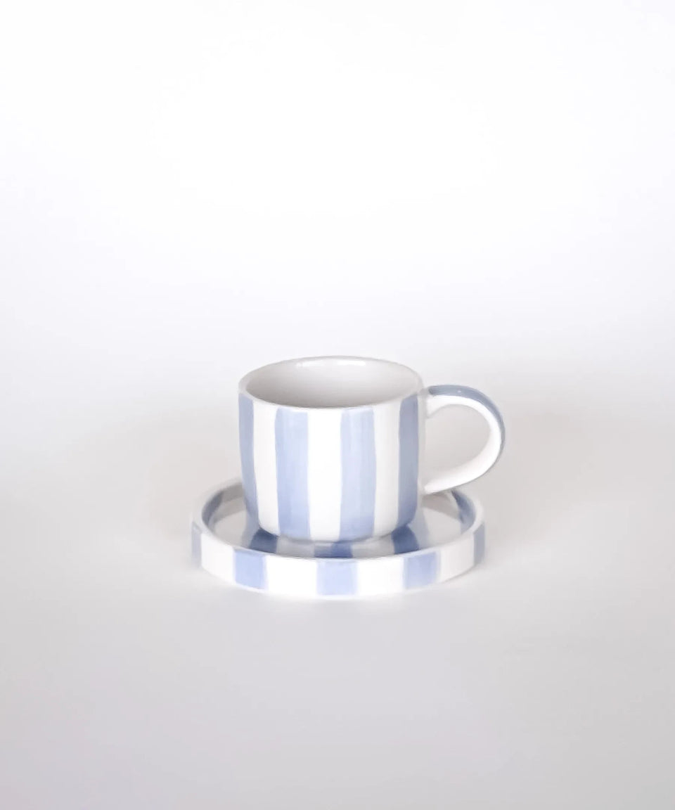 Magazin Minori - STRIPES Espressotasse mit Untersetzer • morning azzuro - Kaffee - und Teetasse - ROSA ECK Concept Store