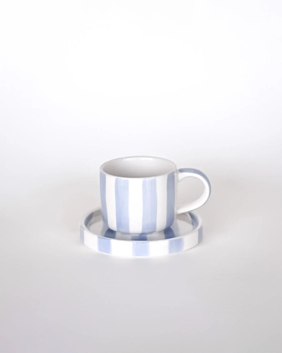 Magazin Minori - STRIPES Espressotasse mit Untersetzer • morning azzuro - Kaffee - und Teetasse - ROSA ECK Concept Store