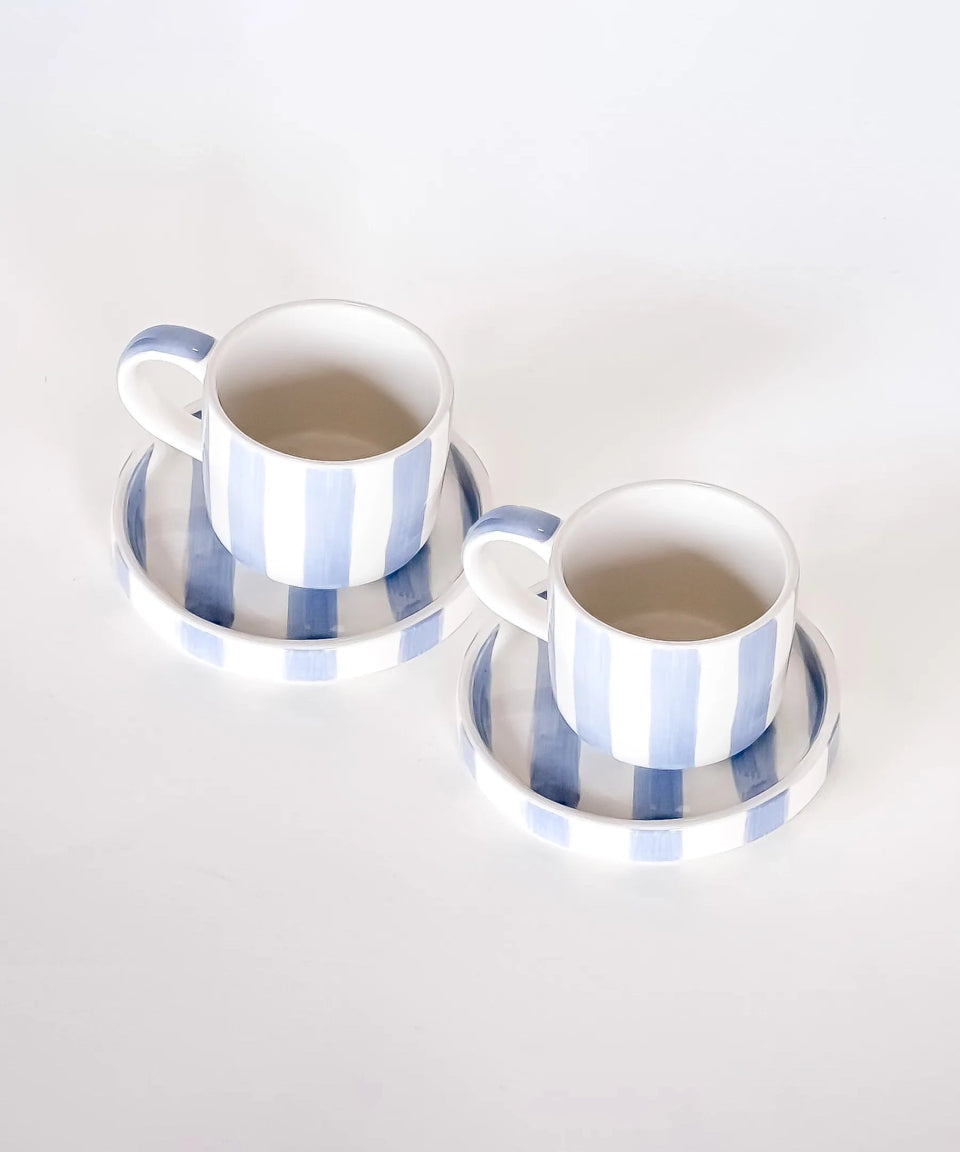 Magazin Minori - STRIPES Espressotasse mit Untersetzer • morning azzuro - Kaffee - und Teetasse - ROSA ECK Concept Store