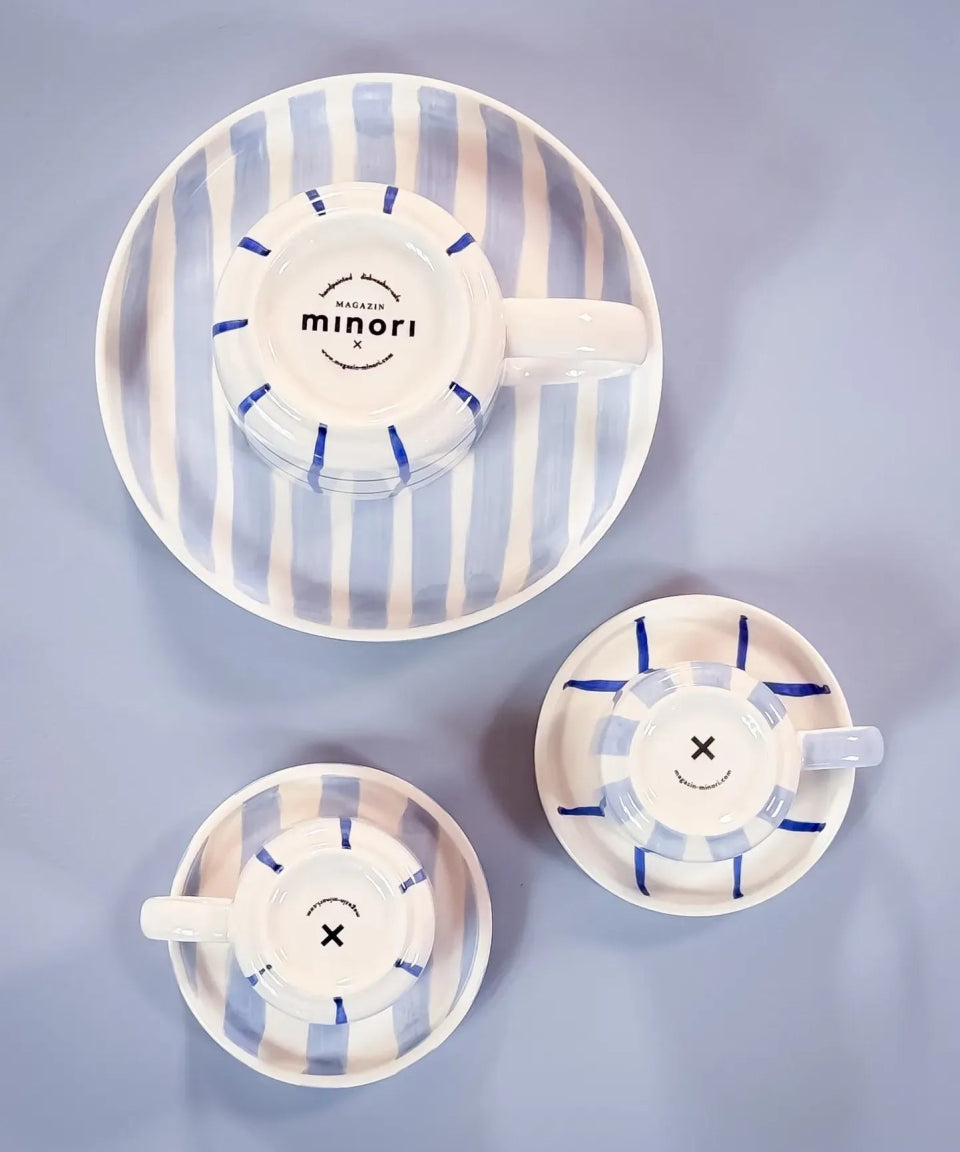 Magazin Minori - STRIPES Espressotasse mit Untersetzer • morning azzuro - Kaffee - und Teetasse - ROSA ECK Concept Store