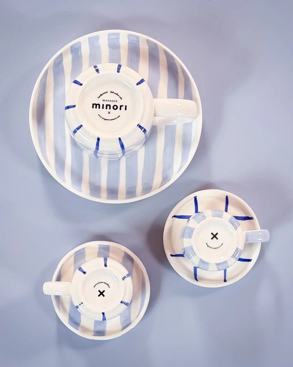 Magazin Minori - STRIPES Espressotasse mit Untersetzer • morning azzuro - Kaffee - und Teetasse - ROSA ECK Concept Store