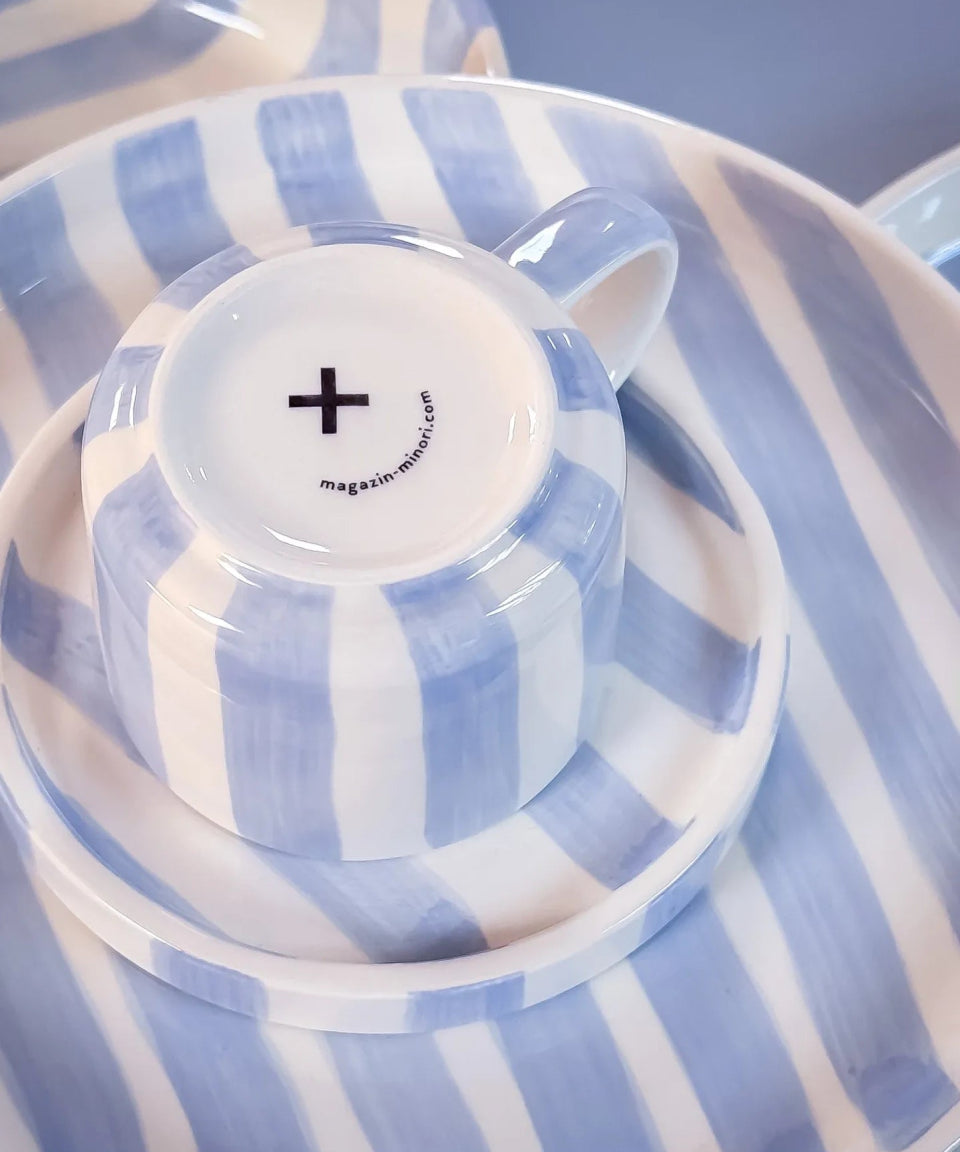 Magazin Minori - STRIPES Espressotasse mit Untersetzer • morning azzuro - Kaffee - und Teetasse - ROSA ECK Concept Store