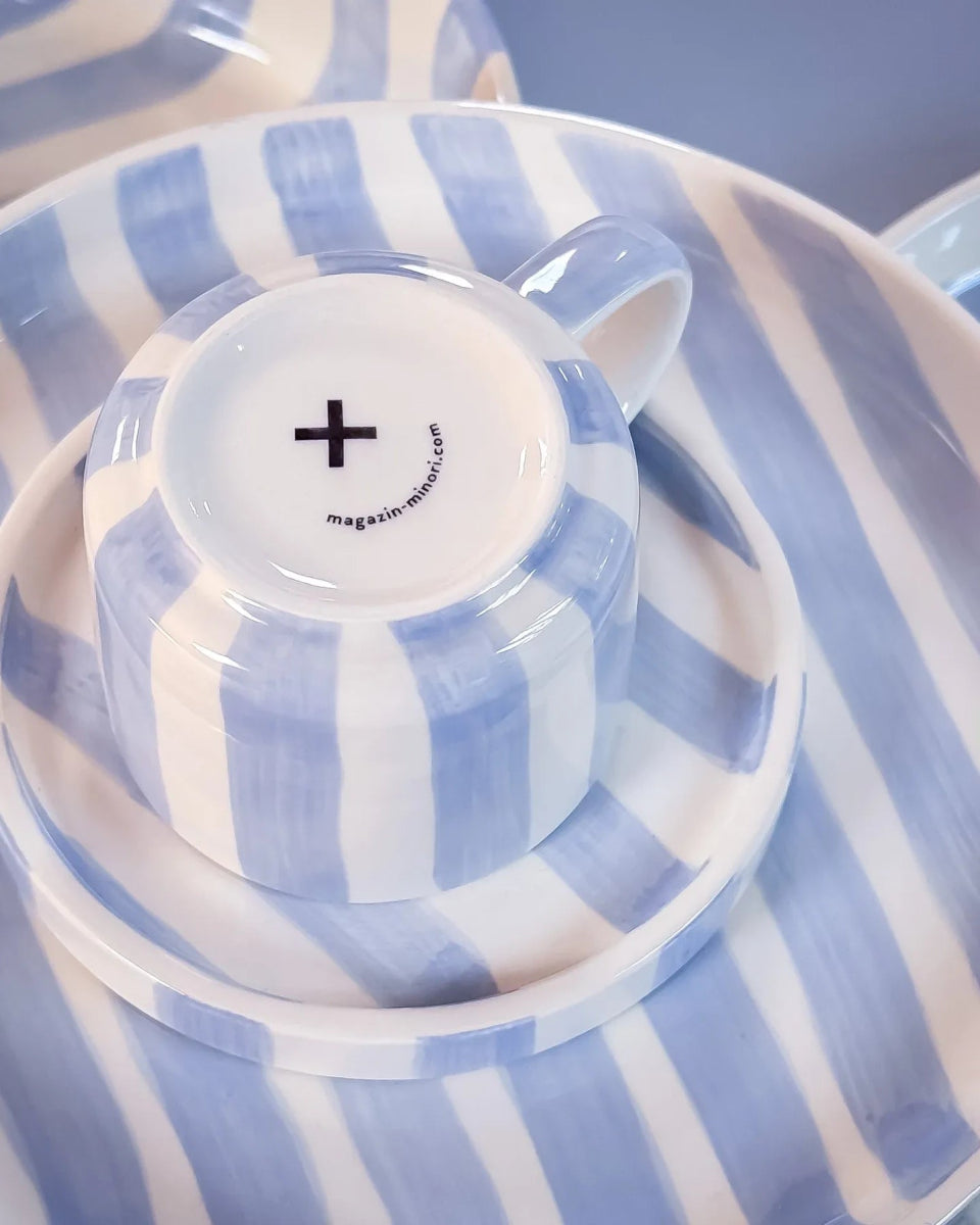 Magazin Minori - STRIPES Espressotasse mit Untersetzer • morning azzuro - Kaffee - und Teetasse - ROSA ECK Concept Store