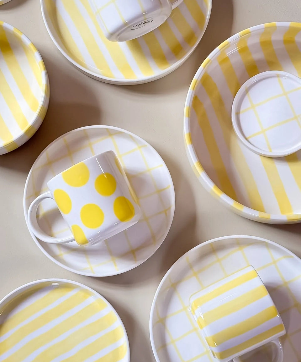 Magazin Minori - STRIPES Espressotasse mit Untersetzer • spiaggia yellow - ROSA ECK Concept Store