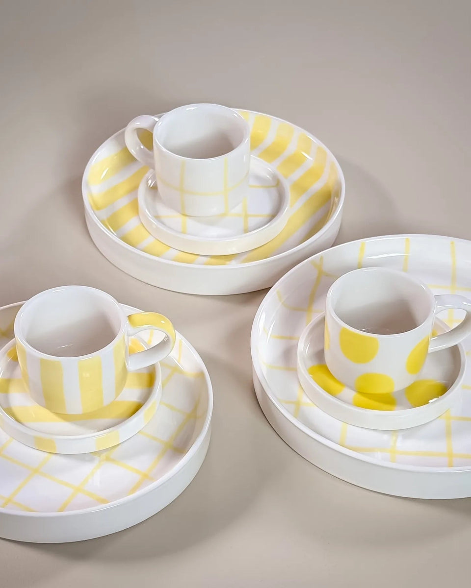 Magazin Minori - STRIPES Espressotasse mit Untersetzer • spiaggia yellow - ROSA ECK Concept Store