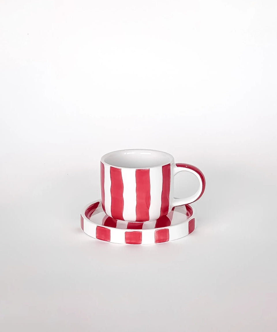Magazin Minori - STRIPES Espressotasse mit Untersetzer • tramonto red - ROSA ECK Concept Store