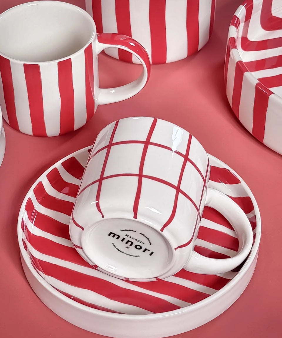 Magazin Minori - STRIPES Espressotasse mit Untersetzer • tramonto red - ROSA ECK Concept Store