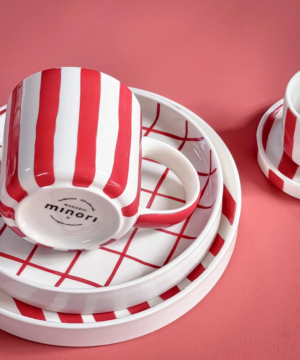 Magazin Minori - STRIPES Espressotasse mit Untersetzer • tramonto red - ROSA ECK Concept Store