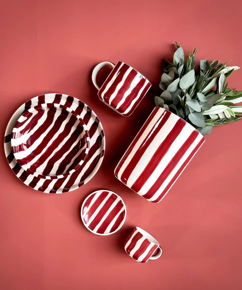 Magazin Minori - STRIPES Vase mit Streifen • tramonto red - Vase - ROSA ECK Concept Store