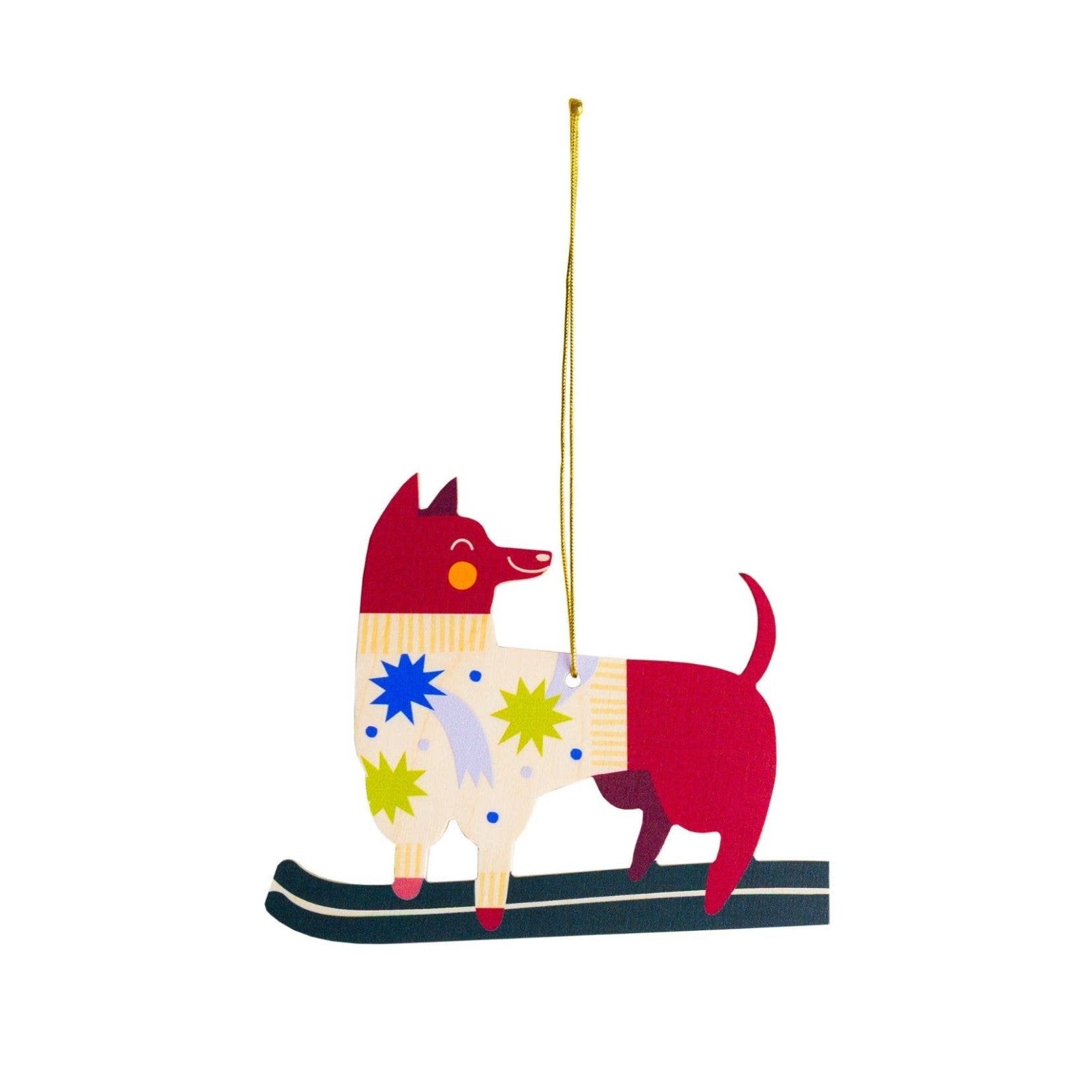 milin - Weihnachtsanhänger aus Holz • Dog on Skis - ROSA ECK