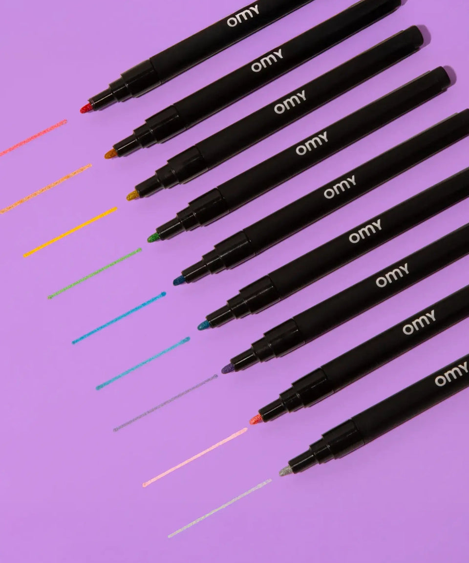 OMY - Mehrfarbige Filzstifte (9 Stück) • Glitzer - Filzstift - ROSA ECK Concept Store