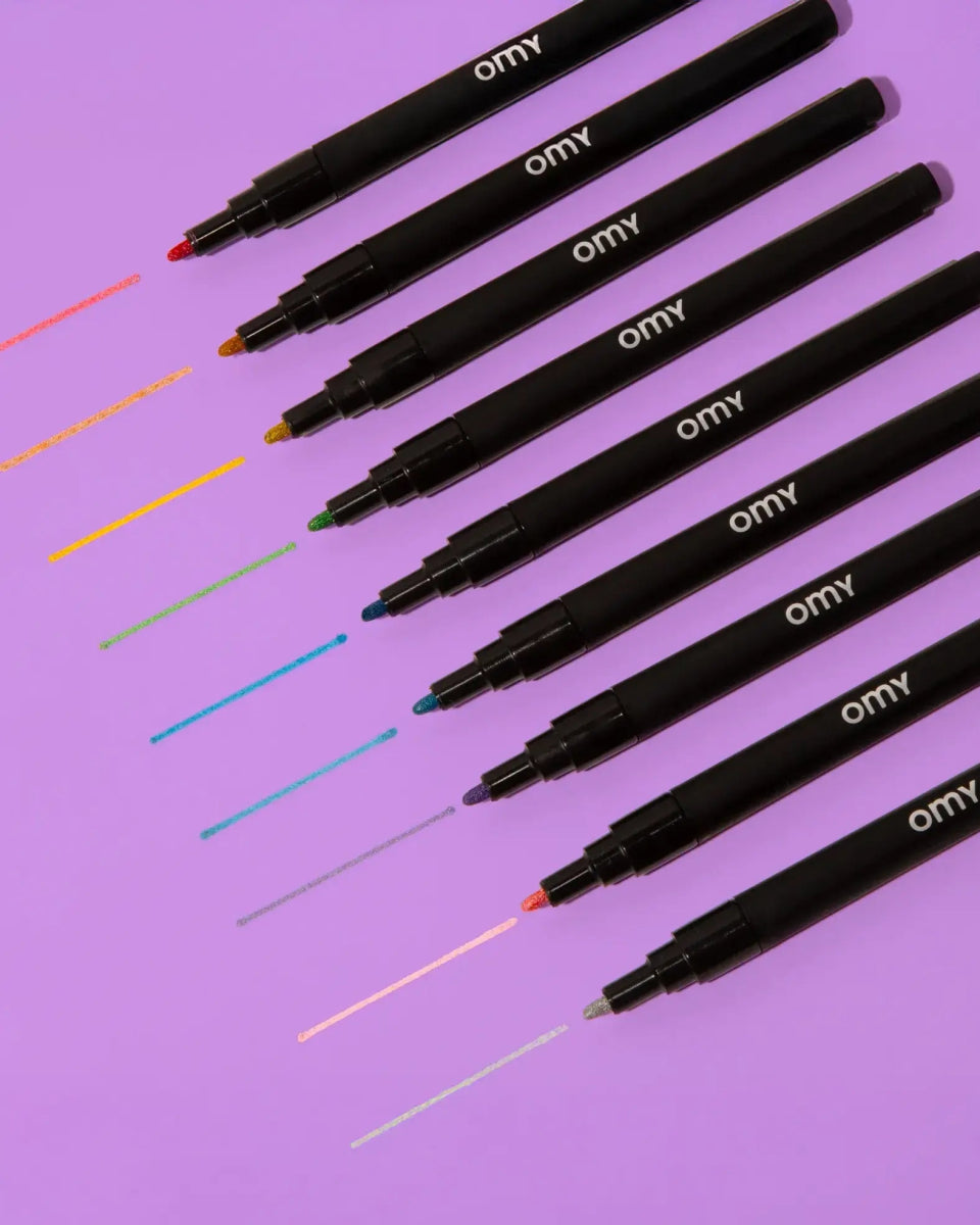 OMY - Mehrfarbige Filzstifte (9 Stück) • Glitzer - Filzstift - ROSA ECK Concept Store