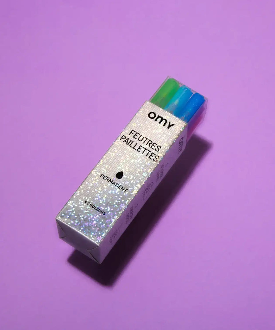 OMY - Mehrfarbige Filzstifte (9 Stück) • Glitzer - Filzstift - ROSA ECK Concept Store