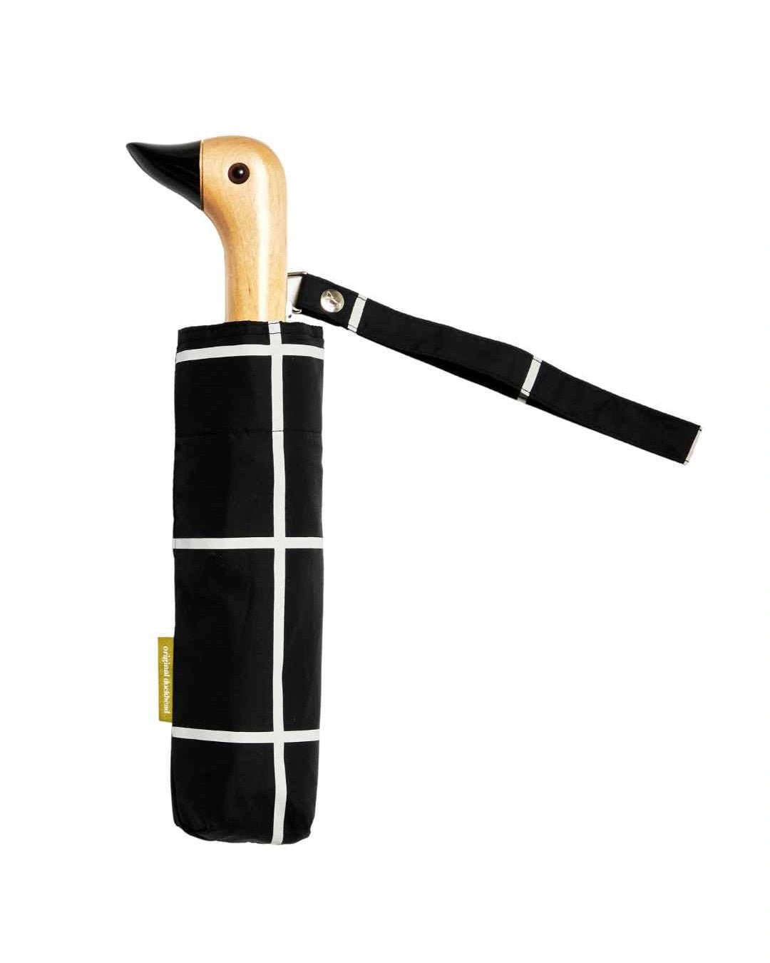 Original Duckhead - Regenschirm mit Entenkopf • Black Grid - ROSA ECK