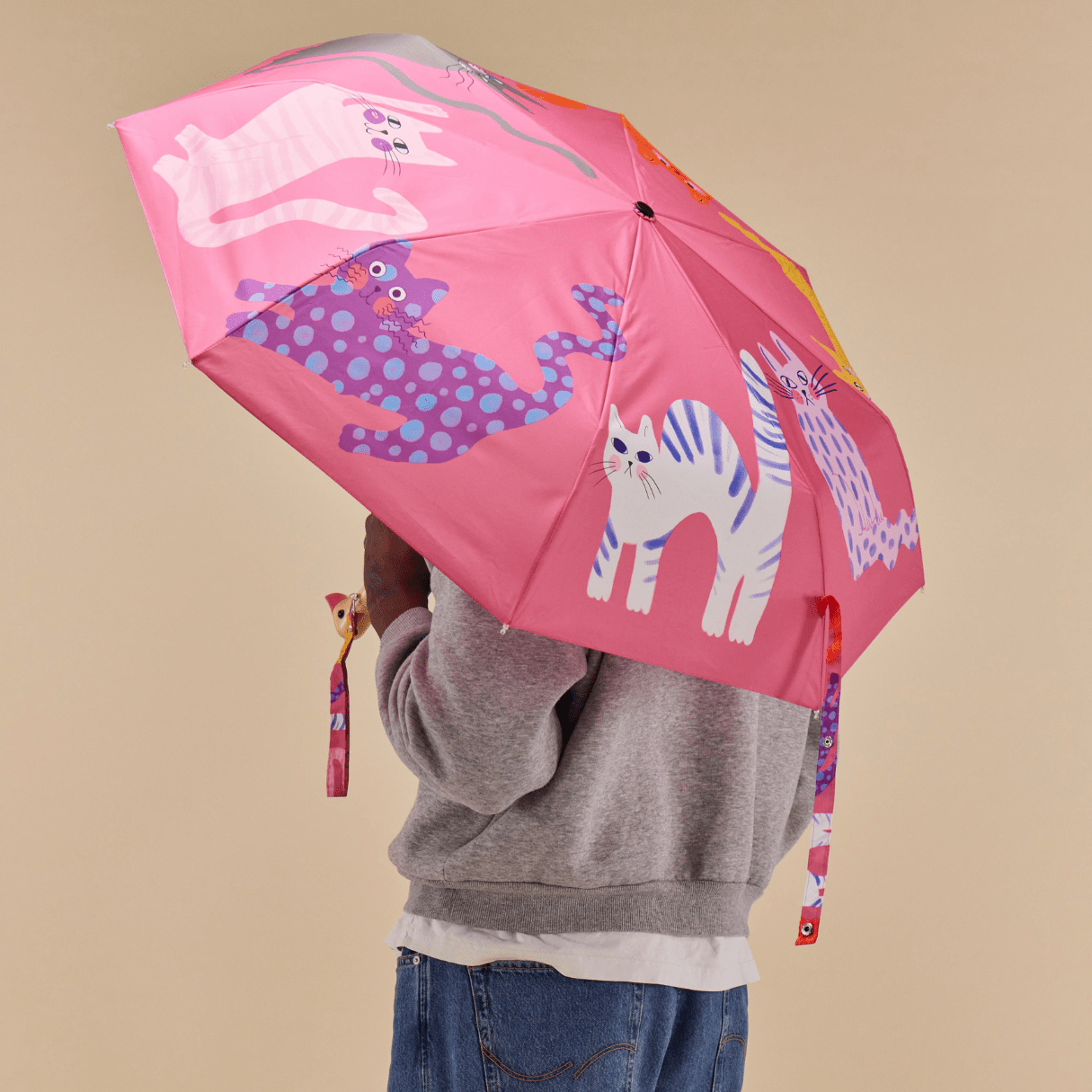 Original Duckhead - Regenschirm mit Entenkopf • Fuchsia Arty Cats - Regenschirm - ROSA ECK