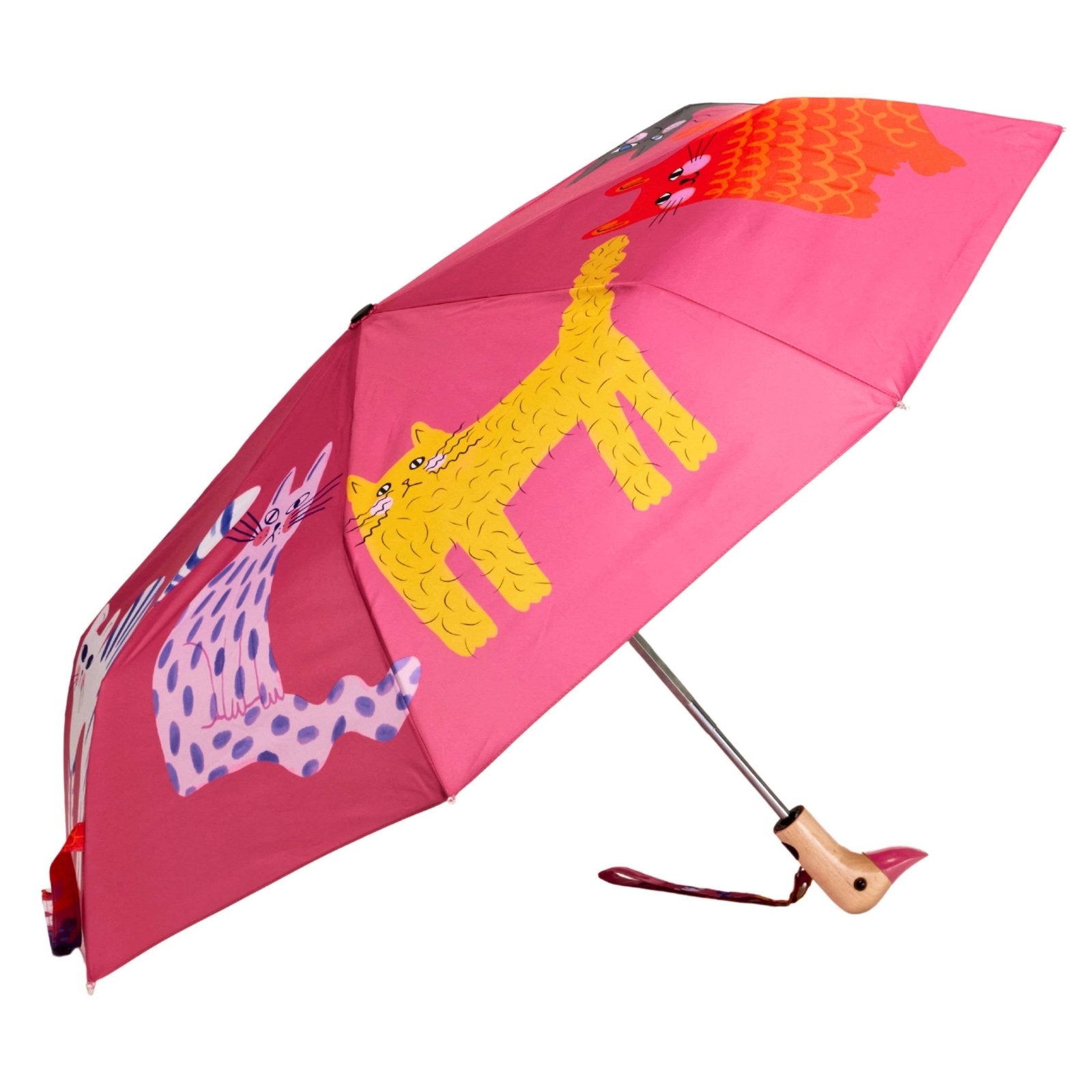 Original Duckhead - Regenschirm mit Entenkopf • Fuchsia Arty Cats - Regenschirm - ROSA ECK