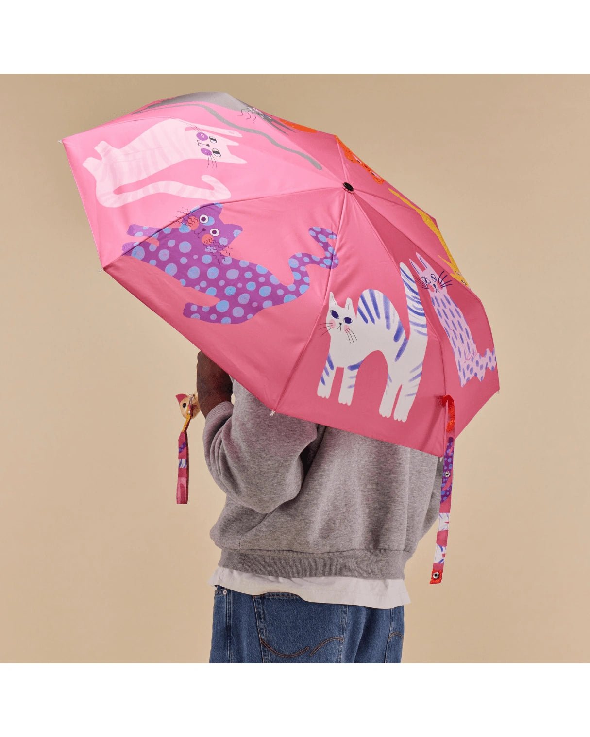 Original Duckhead - Regenschirm mit Entenkopf • Fuchsia Arty Cats - ROSA ECK