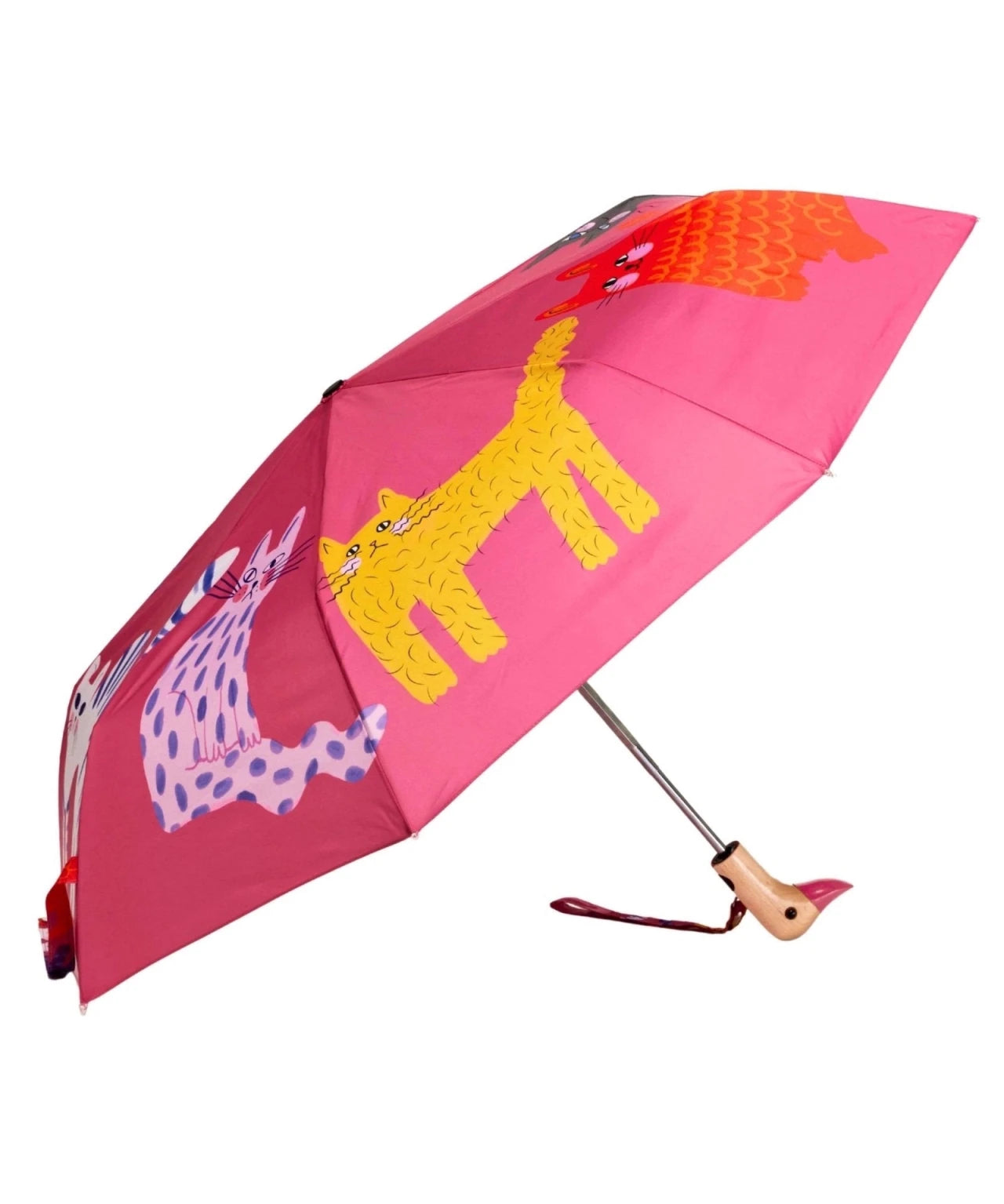 Original Duckhead - Regenschirm mit Entenkopf • Fuchsia Arty Cats - ROSA ECK