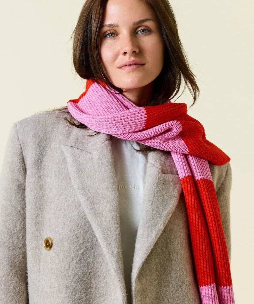 Popeia - Gestreifter Schal aus Merinowolle • Pink/Rot - Schal - ROSA ECK