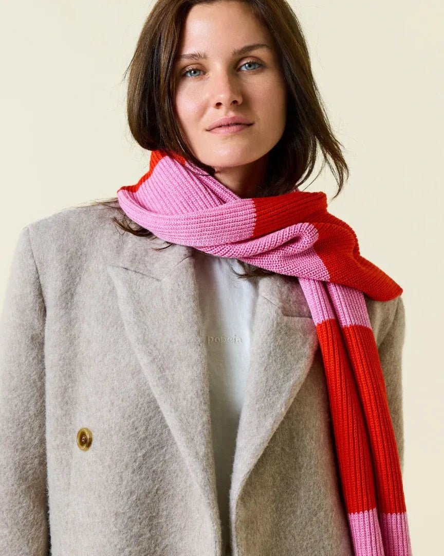 Popeia - Gestreifter Schal aus Merinowolle • Pink/Rot - Schal - ROSA ECK