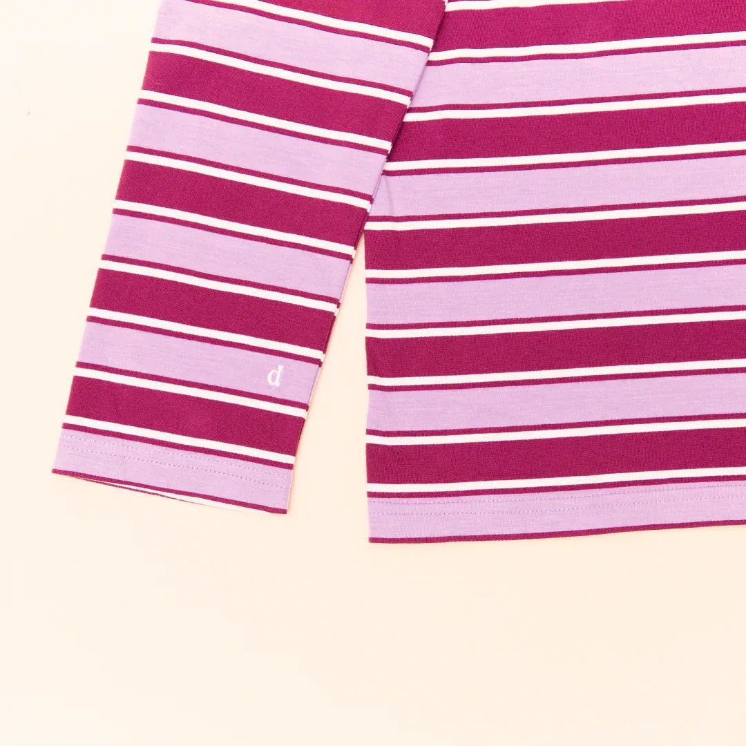 popeia - Langarmshirt Gestreift aus Bio - Baumwolle • Aubergine/Pink - ROSA ECK