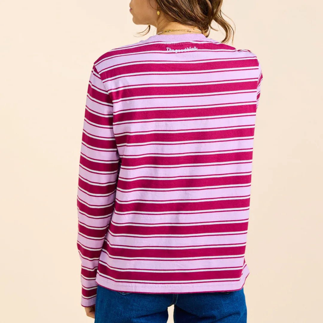 popeia - Langarmshirt Gestreift aus Bio - Baumwolle • Aubergine/Pink - ROSA ECK