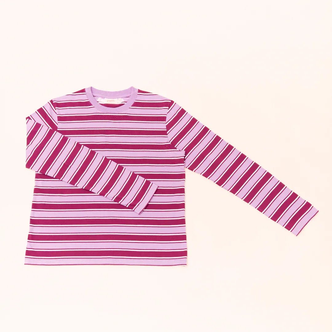 popeia - Langarmshirt Gestreift aus Bio - Baumwolle • Aubergine/Pink - ROSA ECK