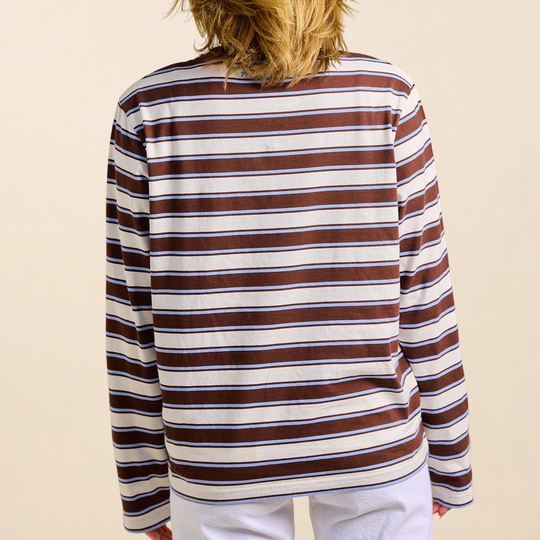 Gestreiftes Langarmshirt in Braun und Hellblau – Ansicht 4