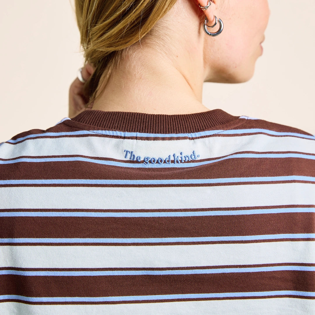 Gestreiftes Langarmshirt in Braun und Hellblau – Ansicht 5