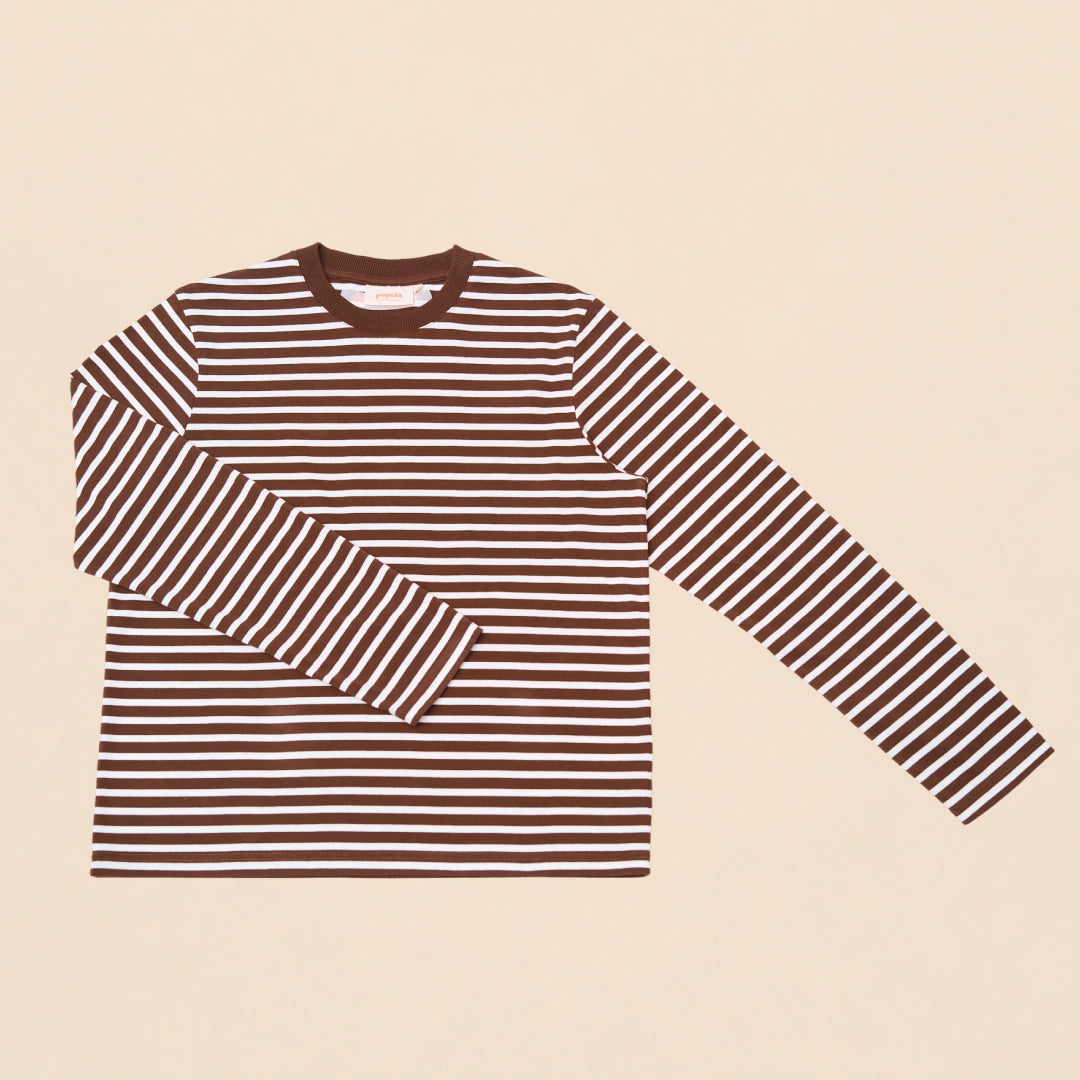 Gestreiftes Langarmshirt in Braun und Cremeweiß – Ansicht 2