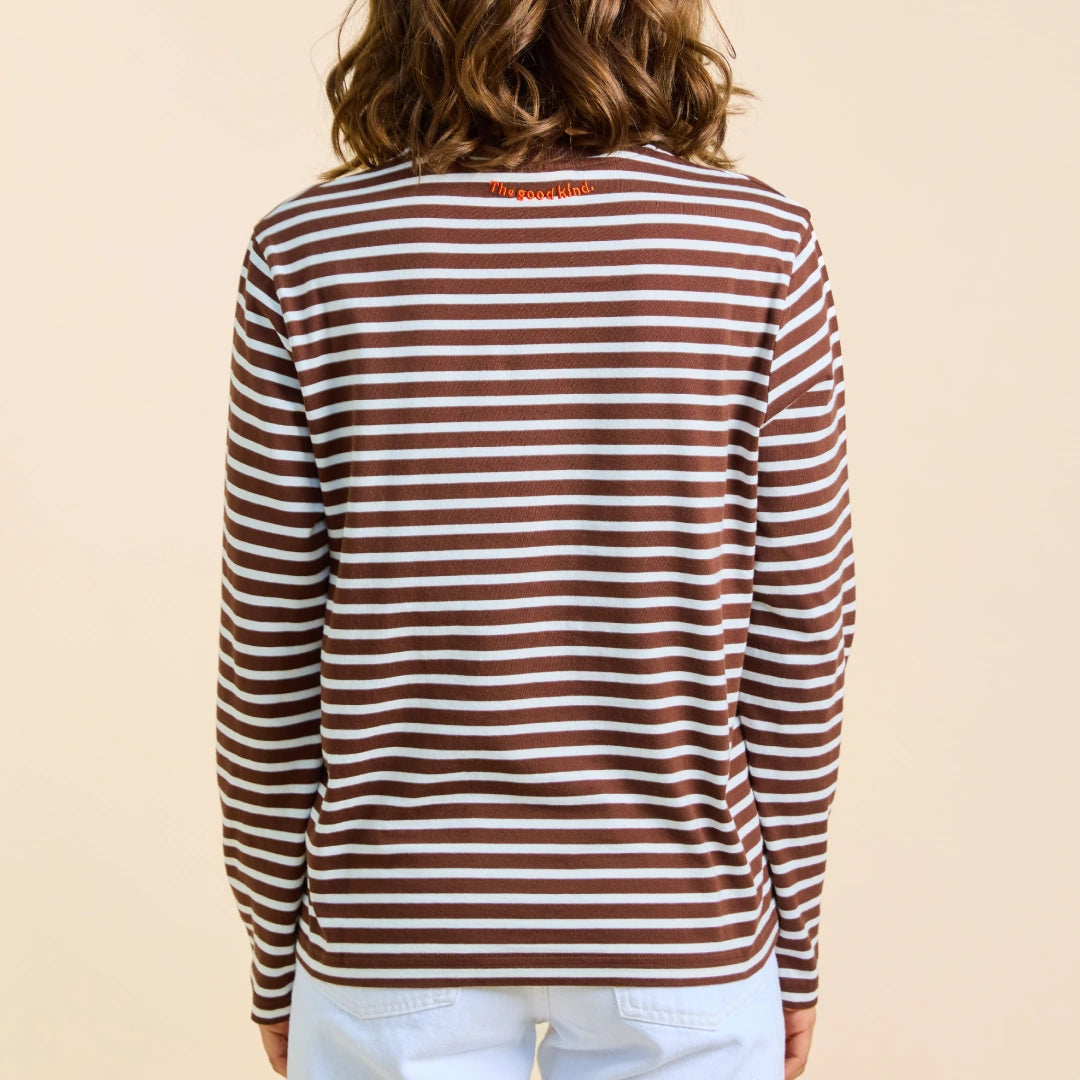 Gestreiftes Langarmshirt in Braun und Cremeweiß – Ansicht 4