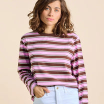 Gestreiftes Langarmshirt in Braun und Pink – Ansicht 3
