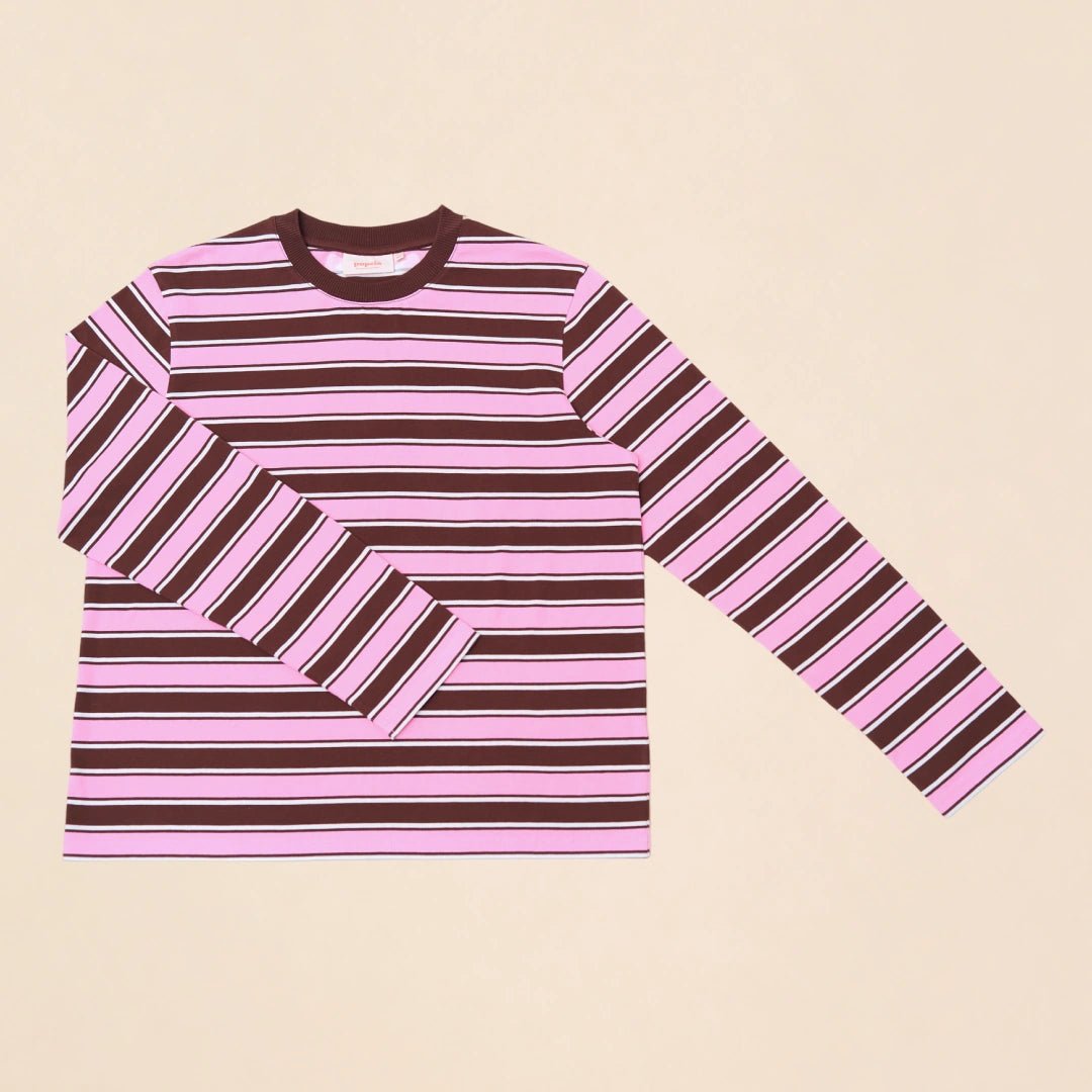 Gestreiftes Langarmshirt in Braun und Pink – Ansicht 2