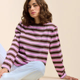 Gestreiftes Langarmshirt aus Bio-Baumwolle in Braun und Pink