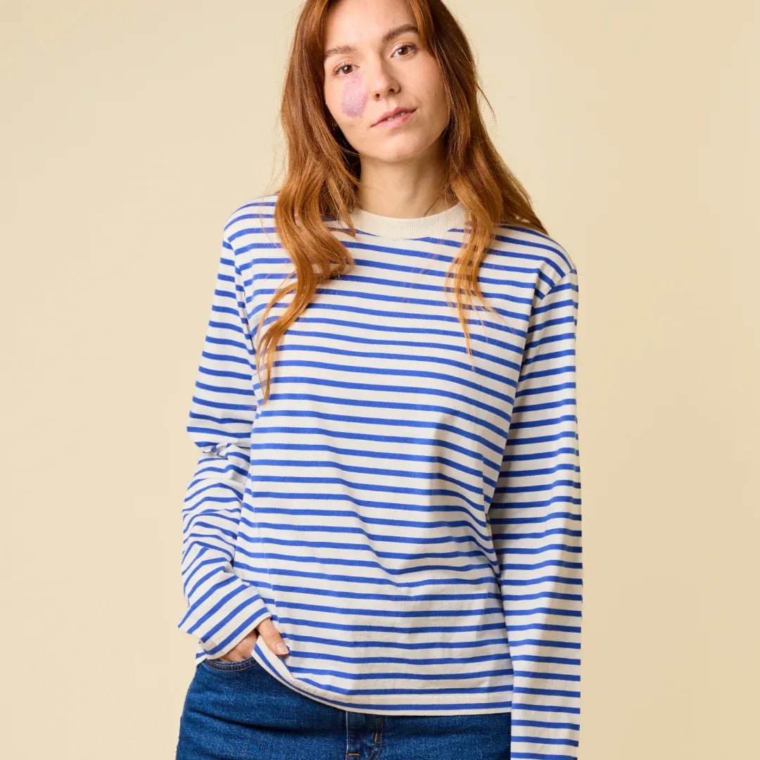 popeia - Langarmshirt Gestreift aus Bio - Baumwolle | Königsblau/Off - White - Langarmshirt - ROSA ECK Concept Store
