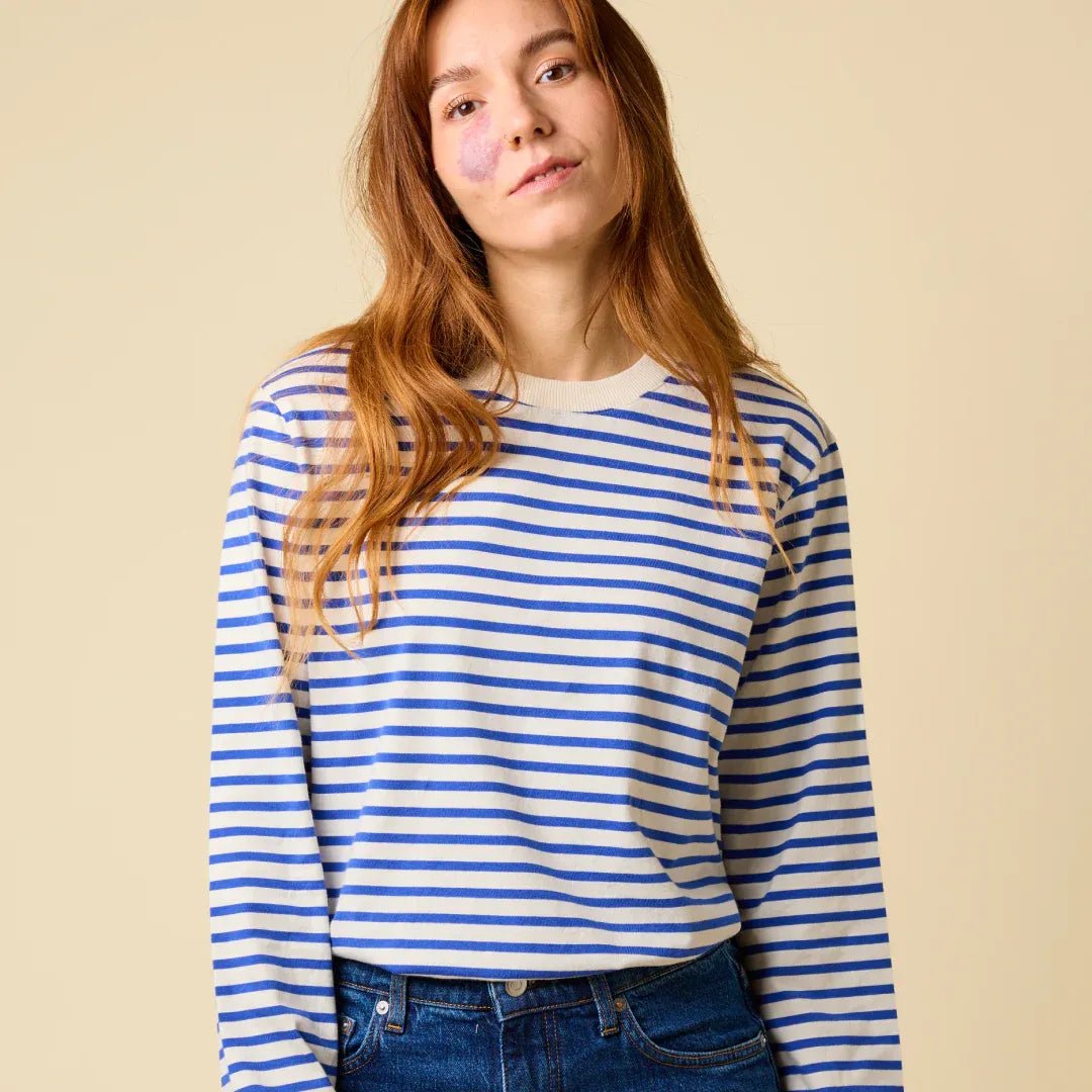 popeia - Langarmshirt Gestreift aus Bio - Baumwolle | Königsblau/Off - White - Langarmshirt - ROSA ECK Concept Store