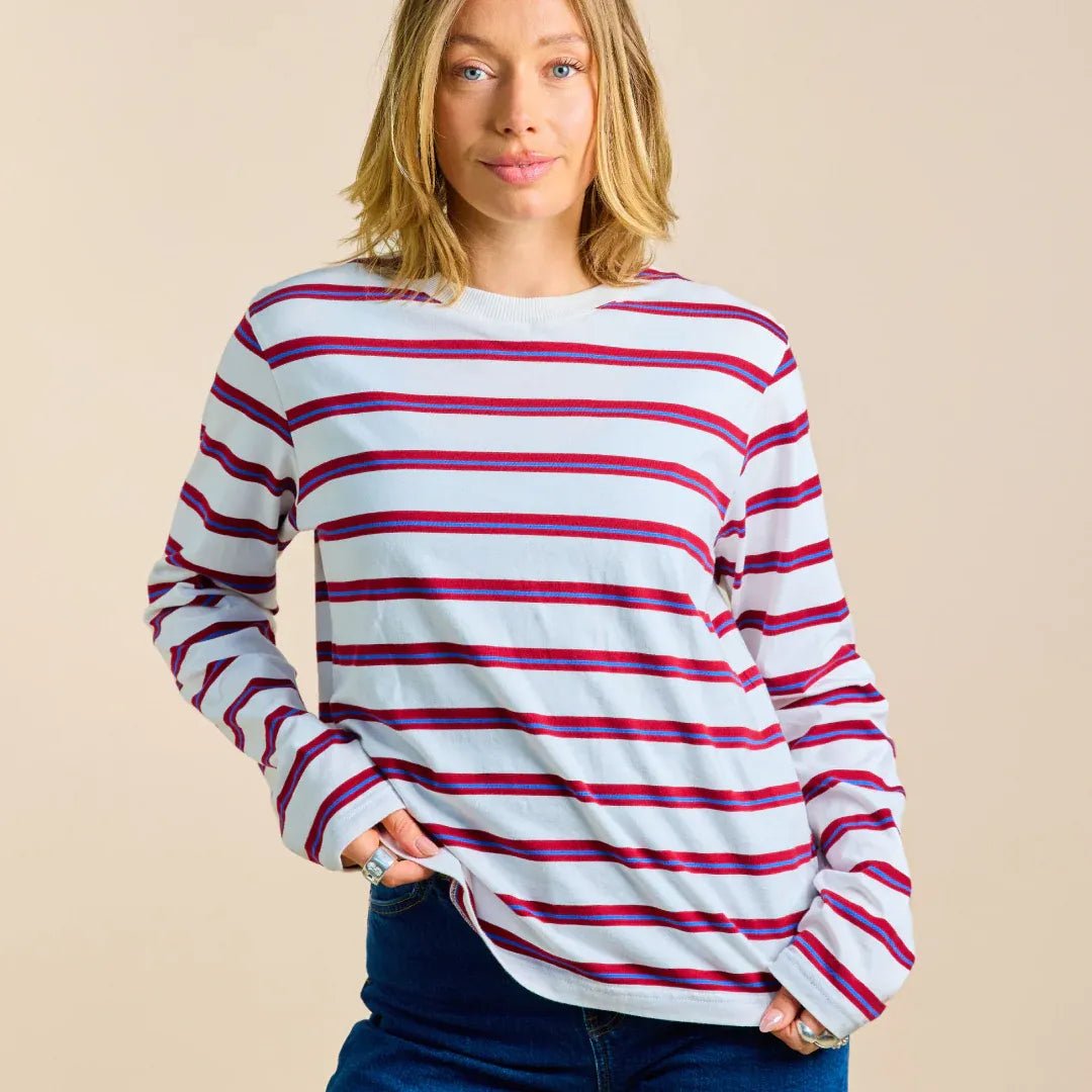 popeia - Langarmshirt Gestreift aus Bio - Baumwolle • Königsblau/Rot - ROSA ECK