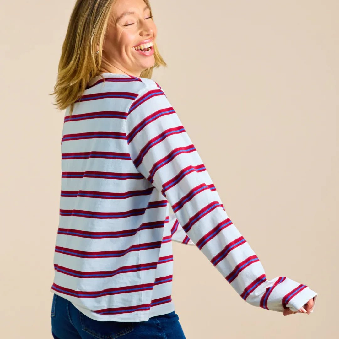 popeia - Langarmshirt Gestreift aus Bio - Baumwolle • Königsblau/Rot - ROSA ECK