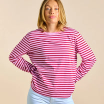 Gestreiftes Langarmshirt aus Bio-Baumwolle in Pink und Dunkelrot