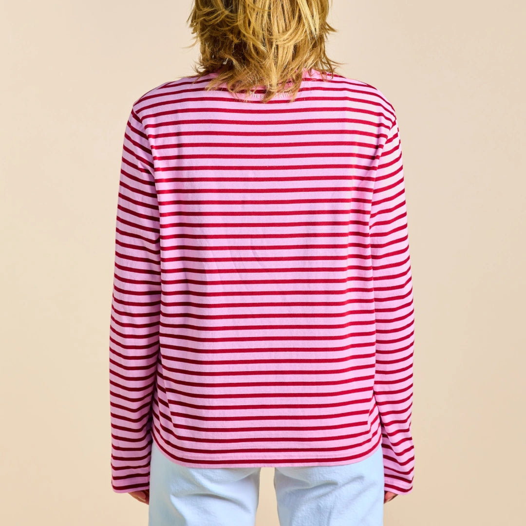 Gestreiftes Langarmshirt in Pink und Dunkelrot – Ansicht 4