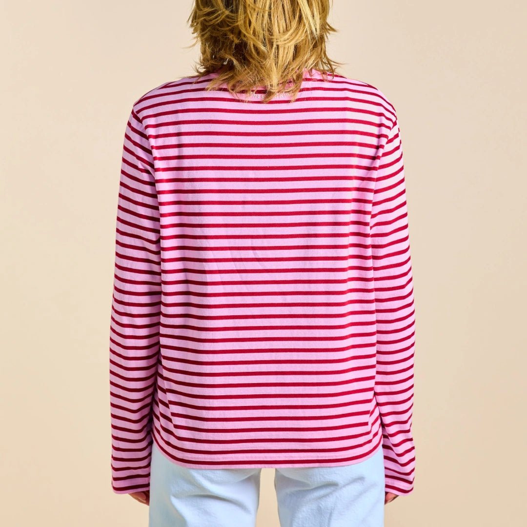 Gestreiftes Langarmshirt in Pink und Dunkelrot – Ansicht 4