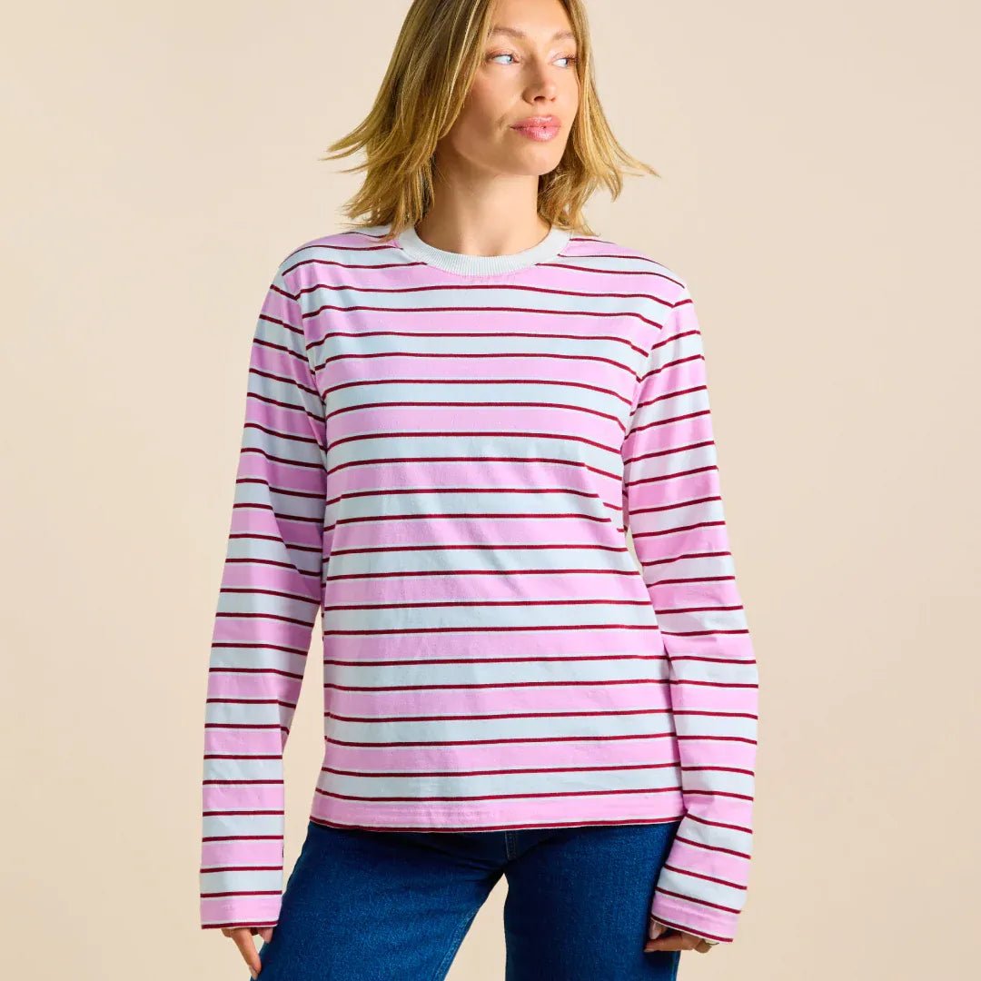 popeia - Langarmshirt Gestreift aus Bio - Baumwolle • Weiß/Pink - ROSA ECK