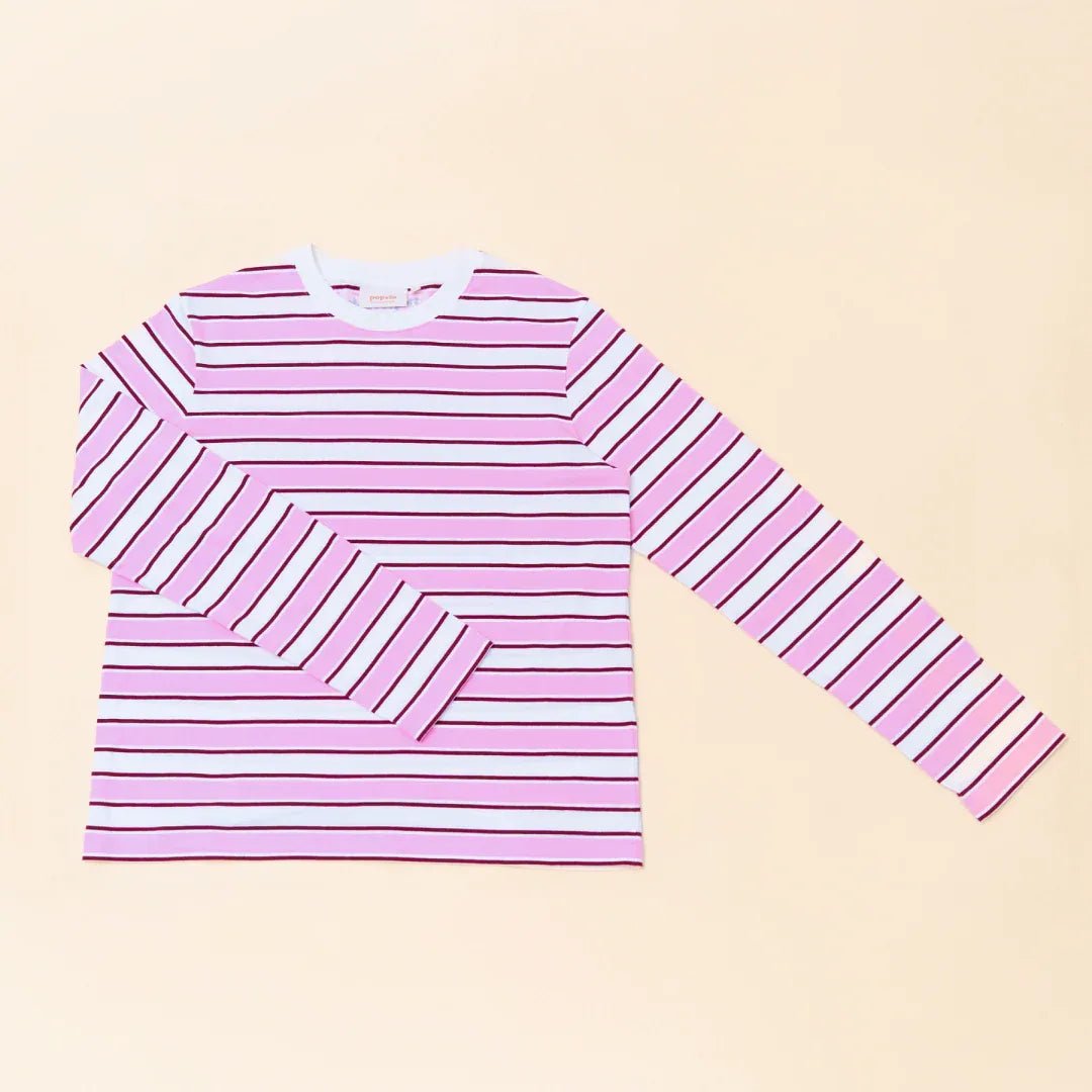 popeia - Langarmshirt Gestreift aus Bio - Baumwolle • Weiß/Pink - ROSA ECK
