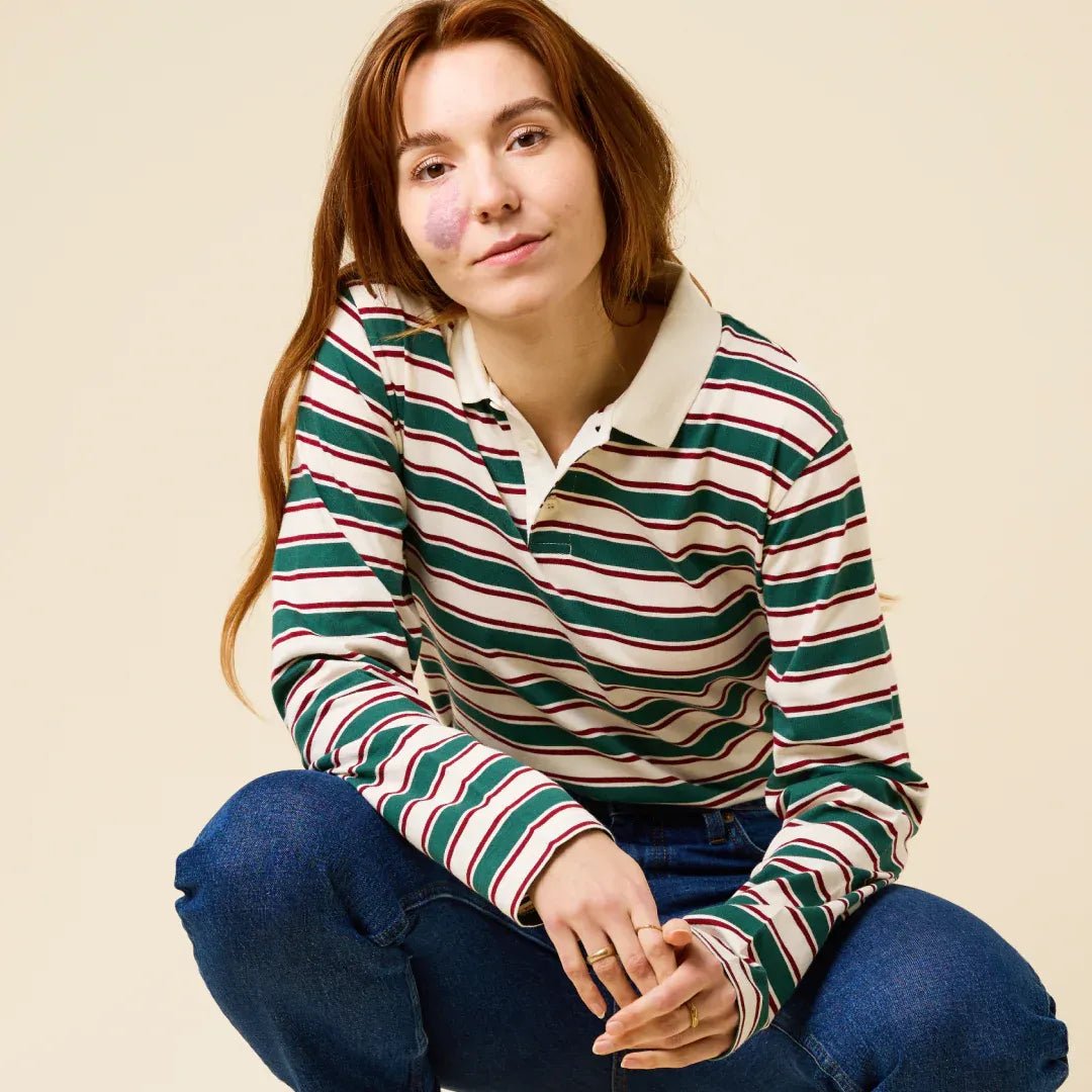 popeia - Poloshirt Gestreift aus Bio - Baumwolle • Dunkelgrün/Bordeaux - Poloshirt - ROSA ECK