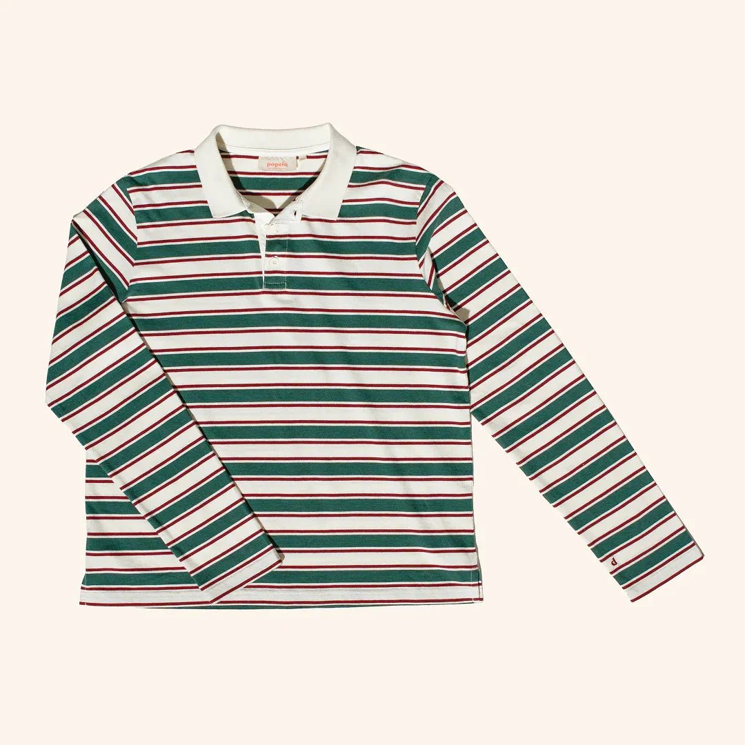 popeia - Poloshirt Gestreift aus Bio - Baumwolle • Dunkelgrün/Bordeaux - Poloshirt - ROSA ECK